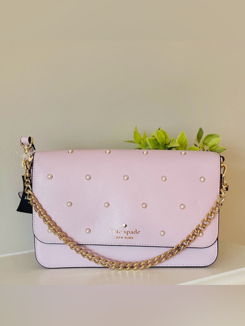 KATE SPADE Madison Studded Faux Pearls Flap Crossbody/Shoulder Bag